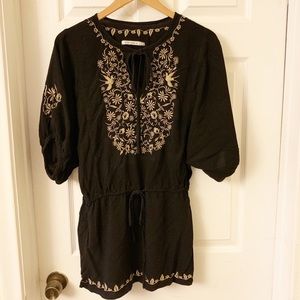 Zara Bershka | Embroidered Boho Tunic Top | S